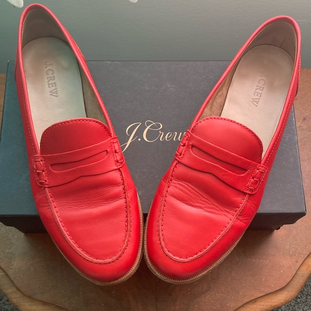 J. CREW Ryan Leather Penny Loafers in Red, 7.5
